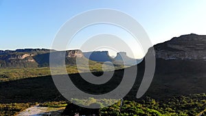 Cinematic aerial from canyon hills of Chapada Diamantina