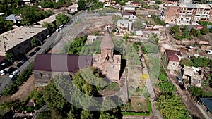 A cinematic aerial exploration of the historic church Saint Marianeh nestled in Ashtarak, Armenia