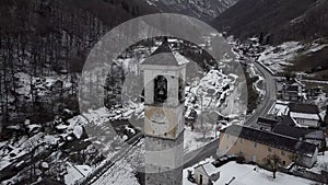 Cinematic aerial view at Lavertezzo, Switzerland in winter season