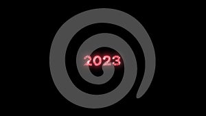 Cinematic animation of red glitter twinkling numbers on a black background. 2023 Happy New Year text effect