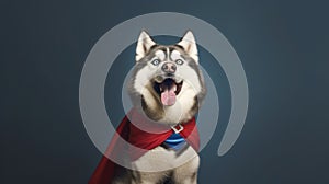 Cinematic Canine Siberian Huskie in a Superhero Outfit. Generative AI