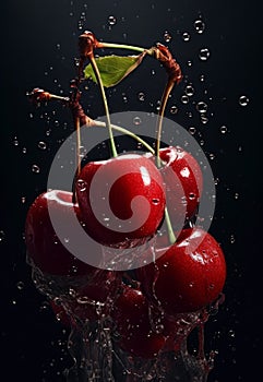 Cinematic Cherry with Water Splashes photo