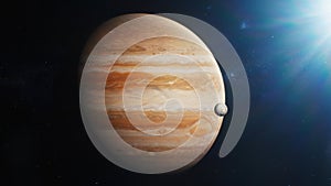 Illustration Cinematic 3D graphics of Jupiter and its moon