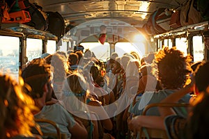 a cinematic 3d image of a bus packed with passengers capturing the essence of urban transit photo