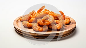 Cinematic Fried Shrimp On Wooden Plate - High Quality Image