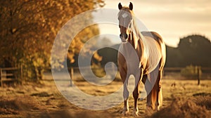 Cinematic Horse Portrait In Golden Hour Light photo