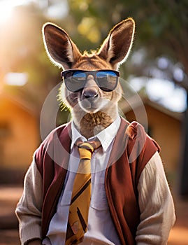 A Cinematic Journey through Australian Academia with Kangaroo in Student Dress, Sunnies, and High