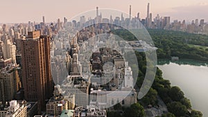 Cinematic Manhattan panorama on summer evening, Epic New York cityscape 4K USA