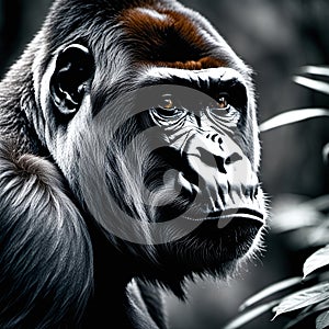 Cinematic Portrait of Endangered Eastern Lowland Gorilla Gazing into the Camera