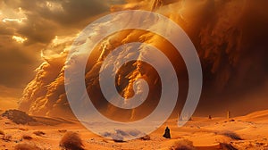 Cinematic sand and dust storm above desert land Huge cloud with wind 3d artwork AI generated