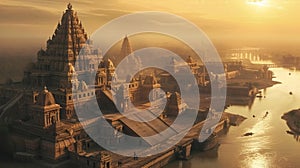 cinematic shot of beautiful ram mandir in ayodhya photo