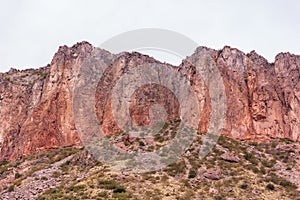 Cinematic shot of the red cliffs in Provincia de Mendoza, Argentina