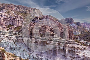 Cinematic shot of the red cliffs in Provincia de Mendoza, Argentina