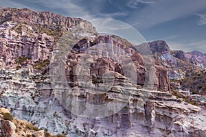 Cinematic shot of the red cliffs in Provincia de Mendoza, Argentina photo