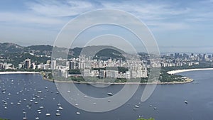 Cinematic Shot of Rio\'s Waterfront Beach, Sugar Loaf Montain and Skycity Line