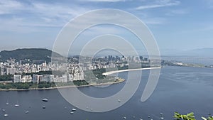 Cinematic Shot of Rio\'s Waterfront Beach, Sugar Loaf Montain and Skycity Line