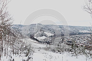 Cinematic snowy winter scenery of Bernkastel-kues