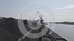 Cinematic view of coal transportation. Power and energy concept.