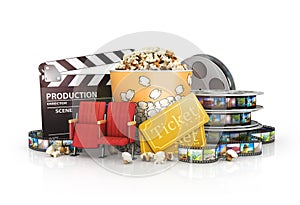 Cinematograph in cinema films and popcorn photo