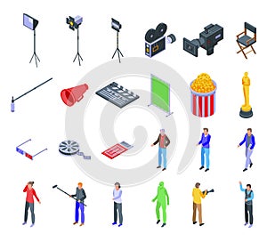 Cinematographer icons set, isometric style