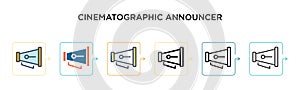 Cinematographic announcer vector icon in 6 different modern styles. Black, two colored cinematographic announcer icons designed in