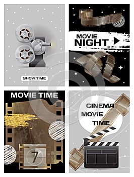 Cinematography cinema and movie vector illustration cinema equipment banners set, film industry