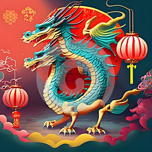 Cinese dragon head on Fire photo