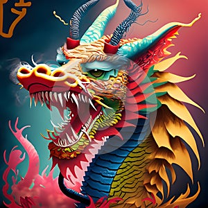 Cinese dragon head on Fire