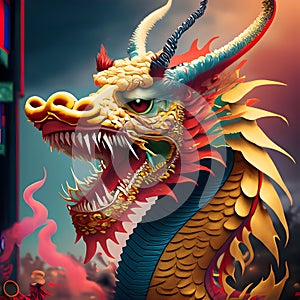 Cinese dragon head on Fire photo