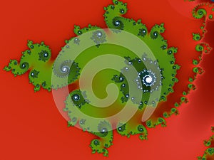 Cinese red green diamond circles, fractal, cosmic shapes, futuristic surreal galaxy fractal, lights, abstract background, graphics