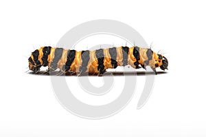 Cinnabar moth caterpillar yellow and black stripes