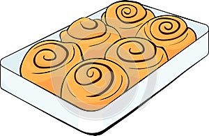 Cinnabon buns cinnamon rolls on a tray photo