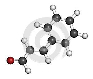 Cinnamaldehyde cinnamic aldehyde cinnamon flavor molecule. 3D rendering. Atoms are represented as spheres with conventional.