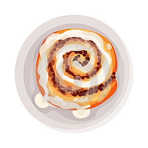 Cinnamon Bun as Dessert Served on Plate Vector Illustration photo