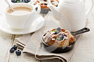 Cinnamon bun for one in a tiny skillet