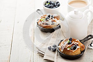Cinnamon bun for one in a tiny skillet