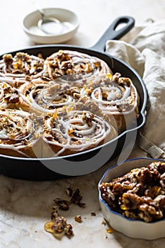 Cinnamon buns in cast iron pan