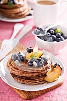 Cinnamon coconut flour pancakes with fresh fruits