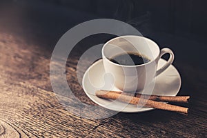 Cinnamon Coffee on wood table.