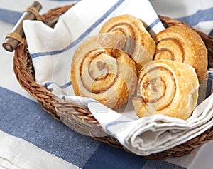 Cinnamon danish bun in the basket