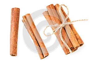 cinnamon isolated on a white background. top view