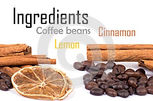 Cinnamon, lemon and coffee beans