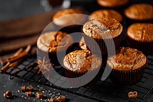 Cinnamon muffins on black background