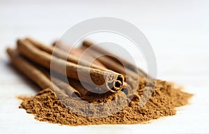 Cinnamon powder and sticks.