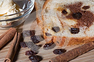 Cinnamon raisin toast with dish of butter