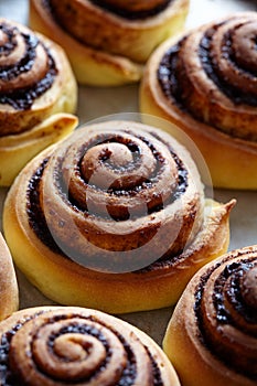 Cinnamon roll bread, buns, rolls. Homemade bakery. Sweet christmas baking. Kanelbulle - swedish dessert.