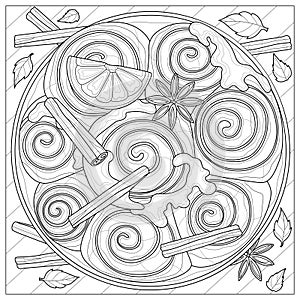 Cinnamon rolls.Coloring book antistress for children and adults