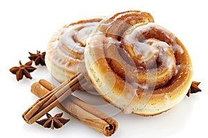 Cinnamon rolls isolated on white background
