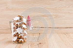 Cinnamon Stars, Zimtsterne, Christmas Cookies in Decoated Glass Jar
