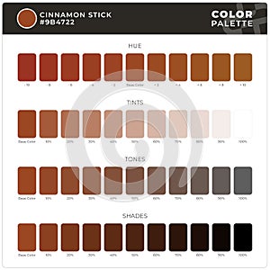 Cinnamon Stick / Color Palette Ready for Textile. Hue, Tints, Tones and Shades Guide.